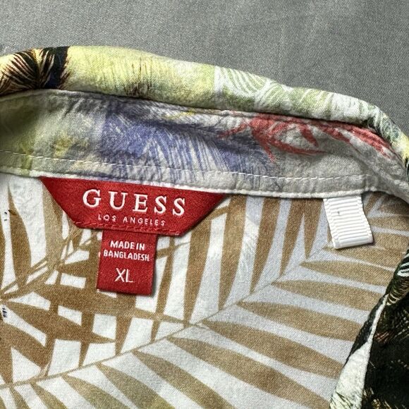 Guess Shirt Men XL Chester Palm Print Rogan Tropical Short Sleeve Button Up - Picture 8 of 9